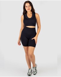 B Free Intimate Apparel - Double Racer Padded Sports Bra & High Waist Midi Biker Shorts Set