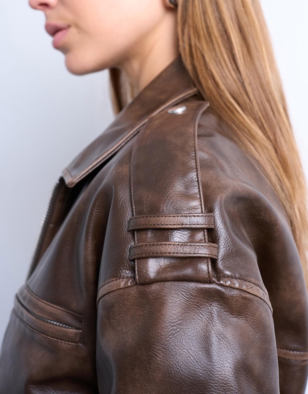TOPSHOP - Faux Leather Ovoid Sleeve Bomber Jacket