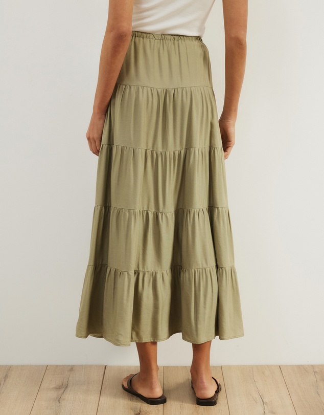 Atmos&Here - Elenora Linen Blend Tier Maxi Skirt