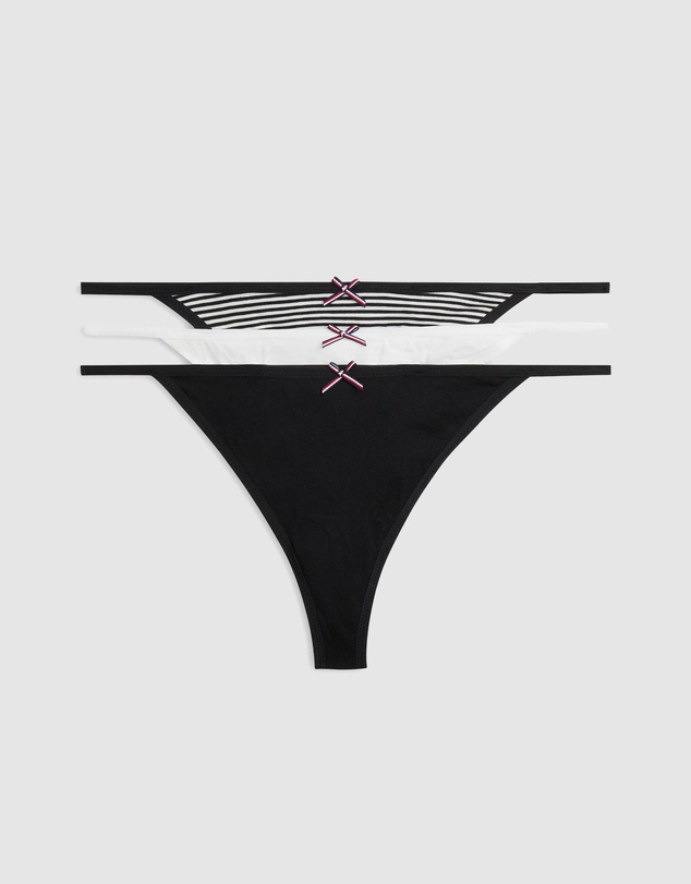 Tommy Hilfiger - 3 Pack Global Stripe Bow Tanga Thongs