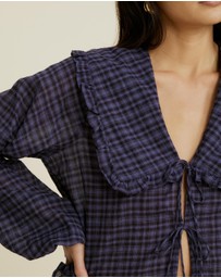 The Fated - Montant Check Tie Blouse