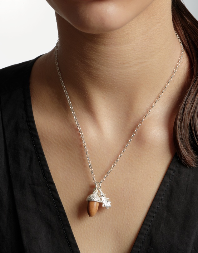Karen Walker - Acorn & Leaf Pendant with Wooden Acorn