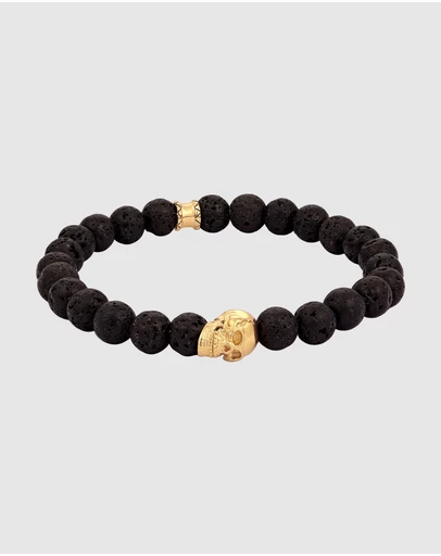 Kuzzoi - ICONIC EXCLUSIVE - Lava Bead Bracelet with Skull in Gold-Plated 925 Sterling Silver