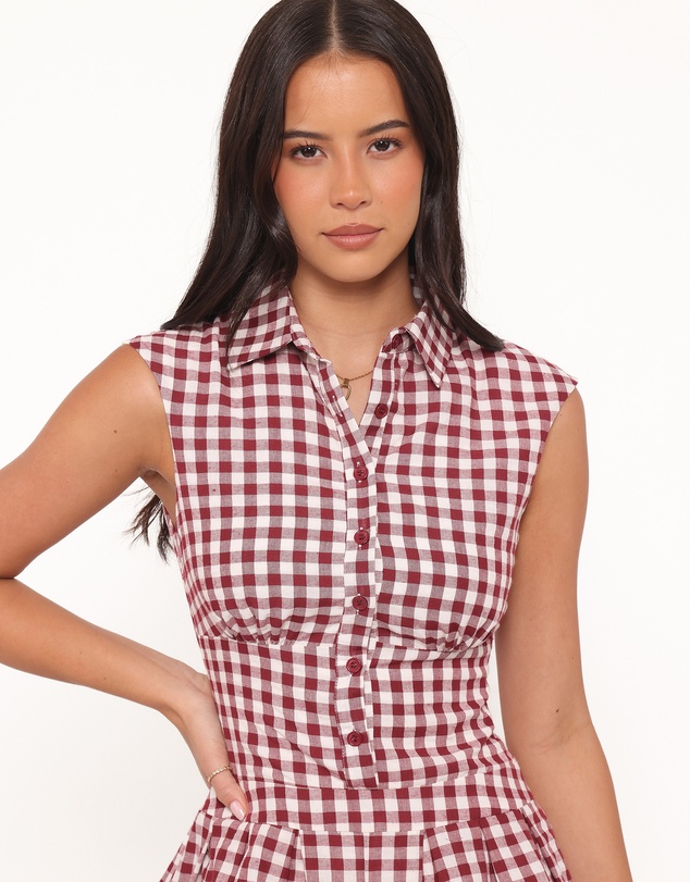 Petal & Pup - Helen Button Front Playsuit - Burgundy Gingham