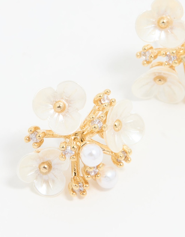Lovisa - Gold Plated Acrylic Flower Cluster Earrings