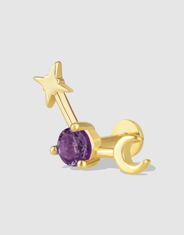 Wanderlust + Co - Birthstone Constellation Gold Flat Back Earring - Feb