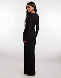 Dazie - Love Me Asymmetric Cut Out Neckline Long Sleeve Maxi Dress