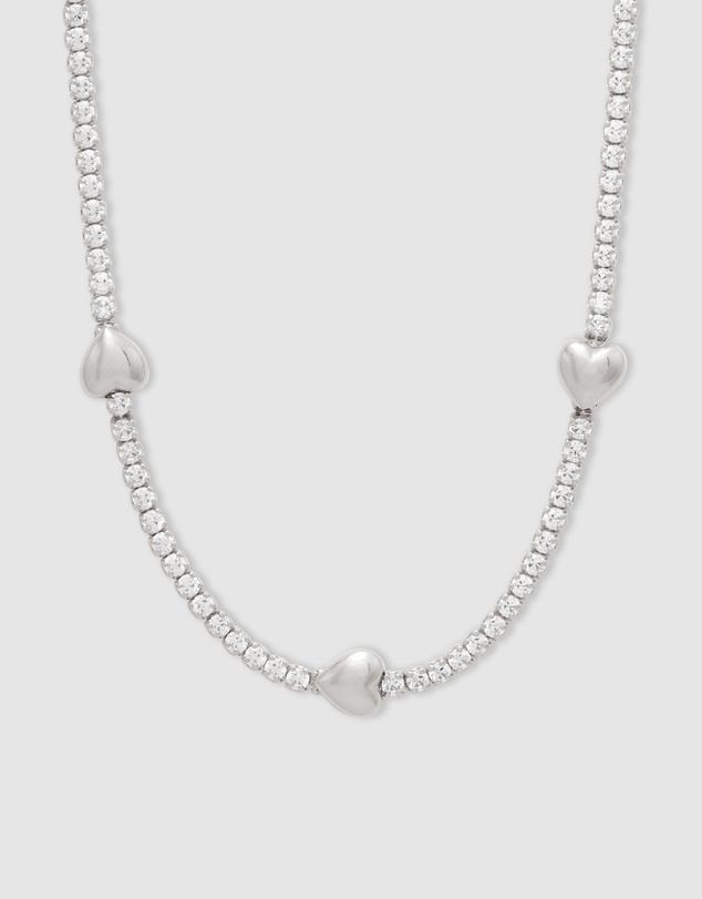 Wanderlust + Co - Heart Pave 925 Sterling Silver Petite Tennis Necklace