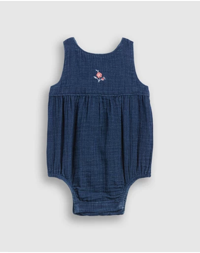 GAP - Sleeveless Embroidered Gauze Bubble Bodysuit - Babies