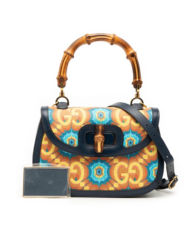Pre-Loved by Azura Reborn - Pre-Loved 100th Anniversary Medium GG Coated Canvas Kaleidoscope 1947 Bamboo Top Handle Bag