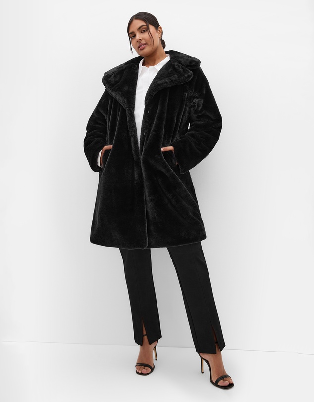 City Chic - Plus size Remi Faux Fur Coat - black