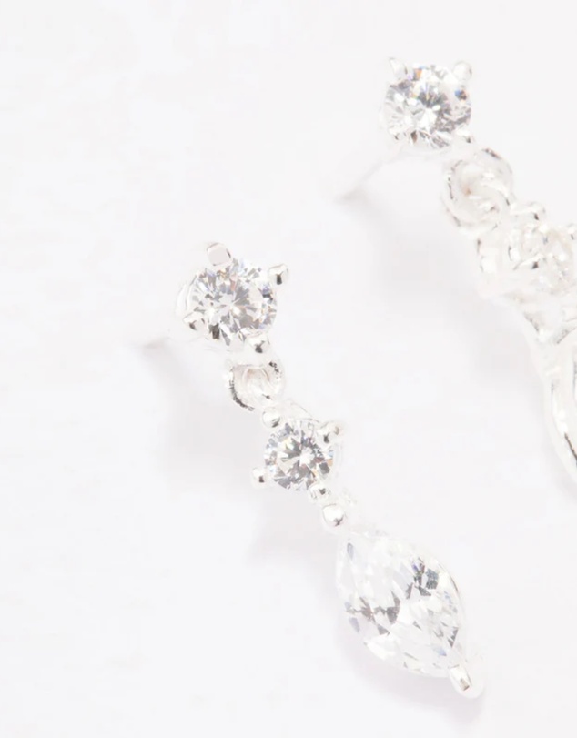 Lovisa - Sterling Silver Triangular Cubic Zirconia Marquise Drop Earrings