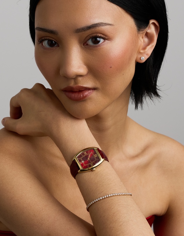 Michael Hill - Gold-Tone Lunar New Year Watch with Red Leather Strap