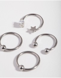 Lovisa - Surgical Steel Silver Celestial Mixed Earring 4-Pack