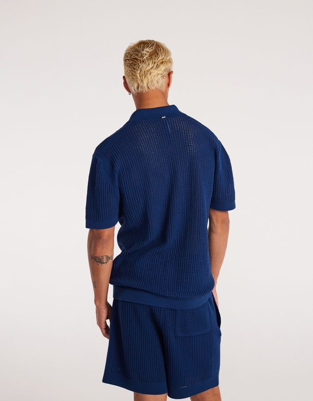 Calibre - Eyelet Mesh Knit Shirt Delft Blue