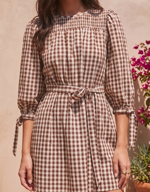 Atmos&Here - Hana Gingham Mini Dress With Tie Waist