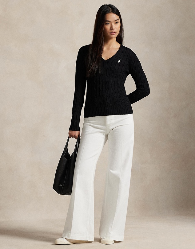 Polo Ralph Lauren - Cable-Knit Cotton V-Neck Sweater