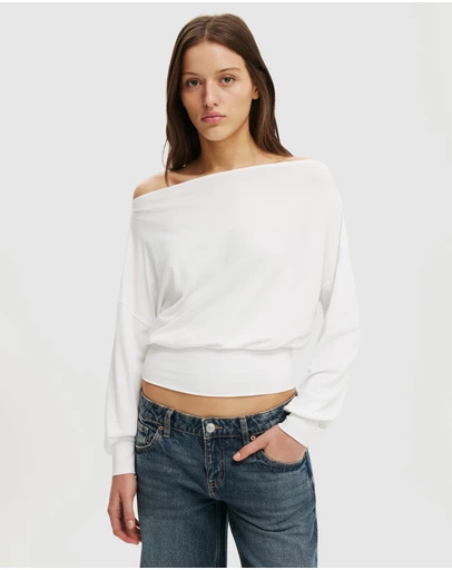 Cotton On - Sage Off Shoulder Long Sleeve Top