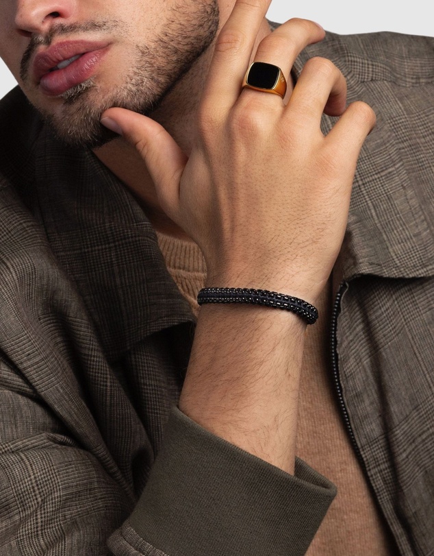 Nialaya Jewellery - Total Black Woven 8mm Box Chain Bracelet