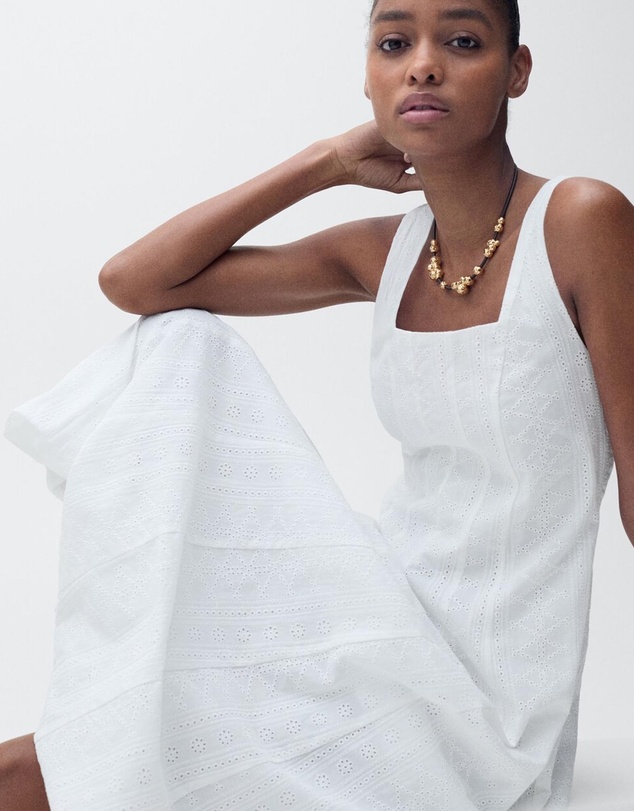 M.N.G - Pleats Embroidered Dress With Puffed Hem