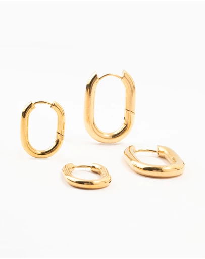 Lovisa - Waterproof Gold Plated Stainless Steel Square Oval Hoop Earrings 2-Pack