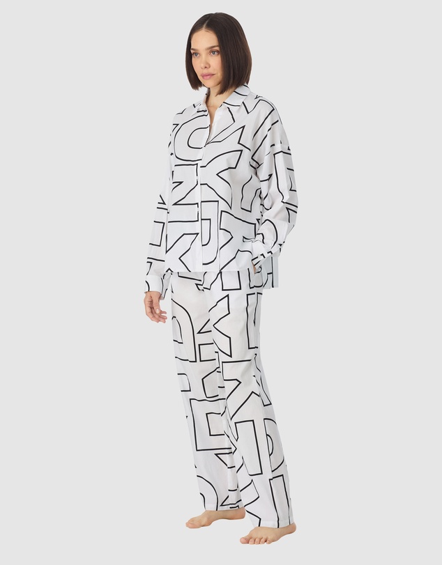 DKNY - Cotton & Viscose Button Up Long Sleeve Long Pyjama Set