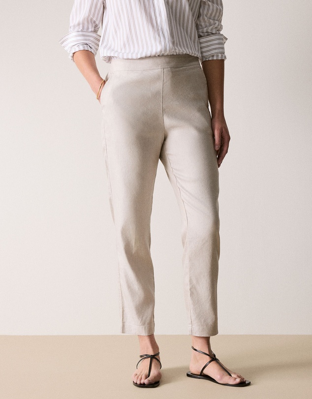 Trenery - Yarn Dyed Stretch Linen Blend Pull On Pant in Flax