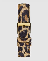 GUESS - Gold-Tone 34mm Champagne Dial with Crystals and Animal Print Leather Strap