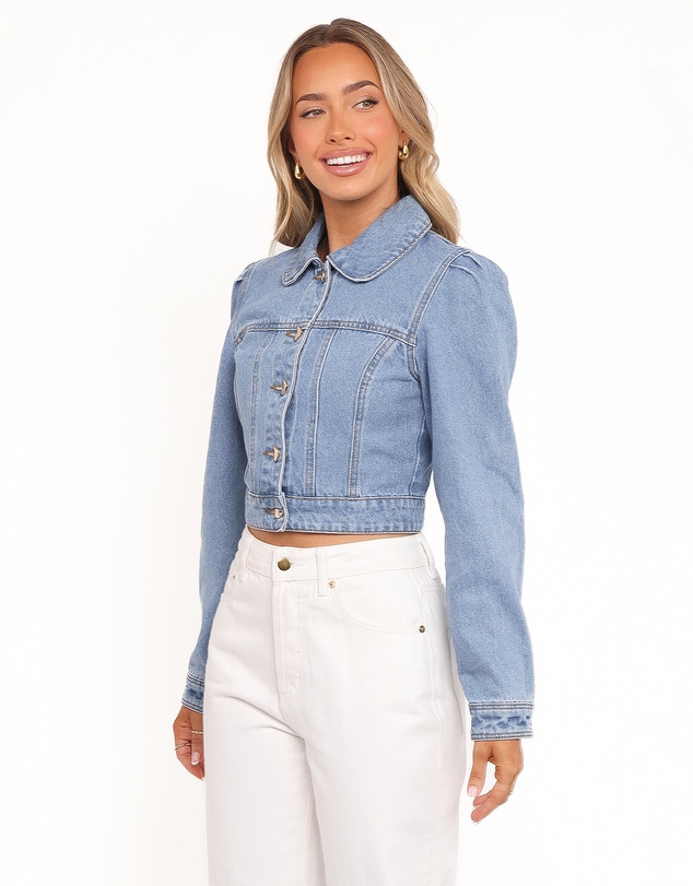 Petal & Pup - Faven Cropped Denim Jacket - Mid Blue