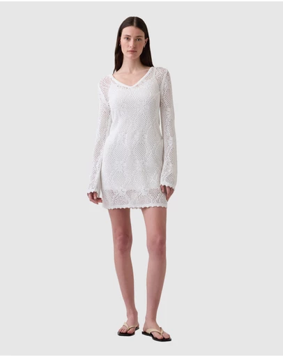 GAP - LS Pointelle V-Neck Mini Dress