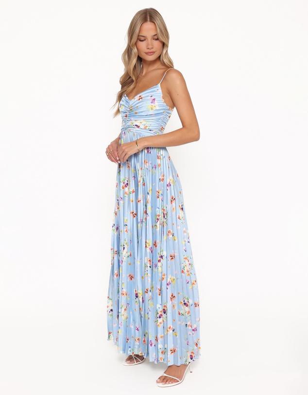 Petal & Pup - Naira Pleated Maxi Dress - Cornflower Blue Floral