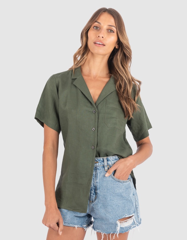 CAMIXA - REVERE Open Collar Short Sleeve Linen shirt