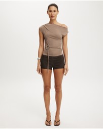 Cotton On - Georgie Off Shoulder Belt SS Top