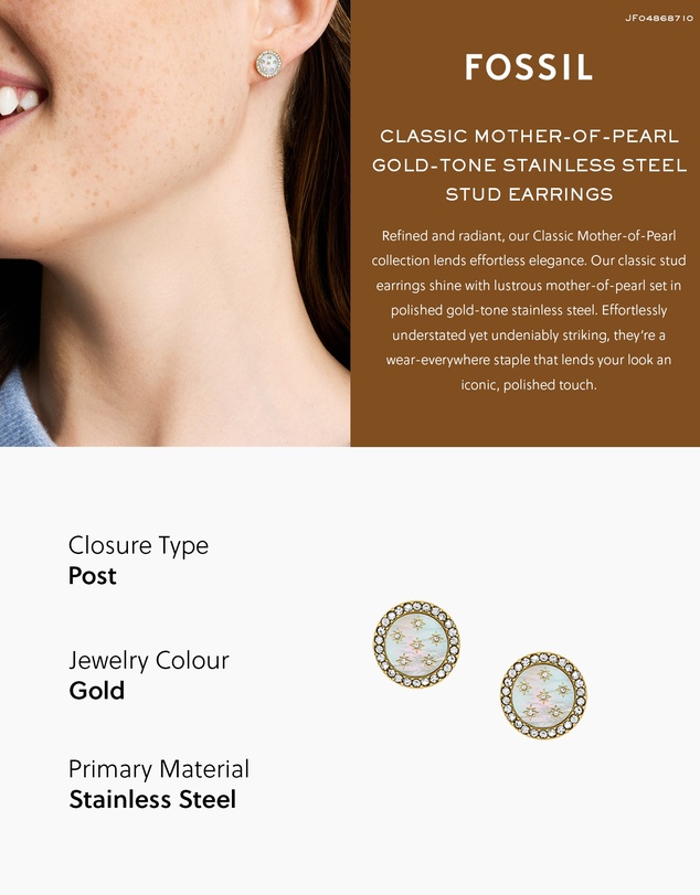 Fossil - JEWELRY Classic Mother-of-Pearl Gold-Tone Stud Earrings