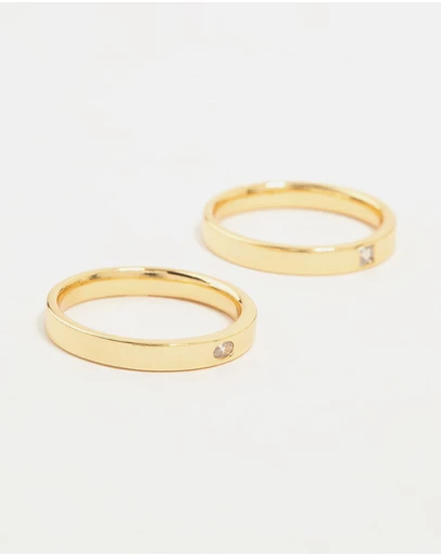 Lovisa - Gold Plated Fine Cubic Zirconia Band Rings 2-Pack