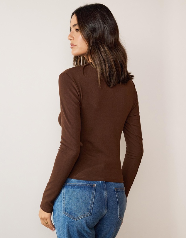 Atmos&Here - Mock Neck Rib Long Sleeve Top