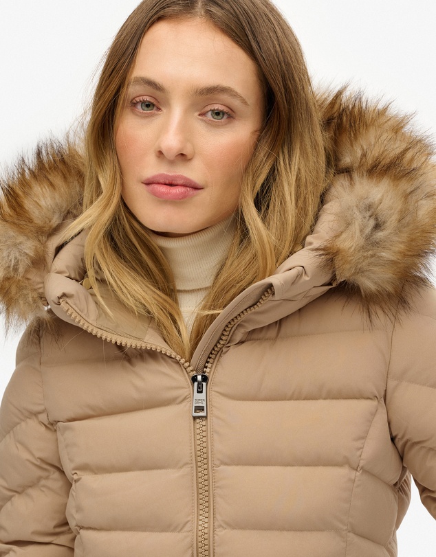 Superdry - Fuji Faux Fur Hooded Longline Slim Fit Jacket