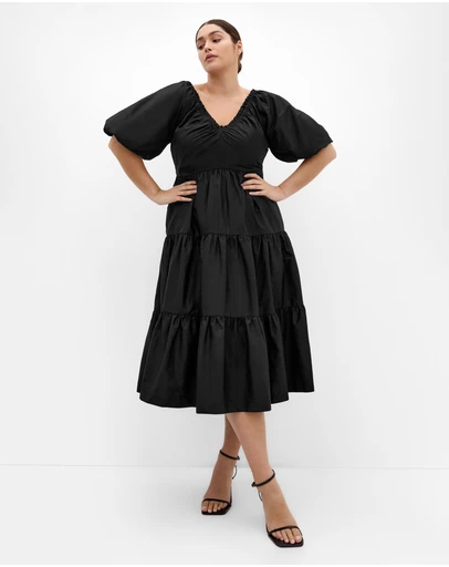 City Chic - Fantasy Puff Sleeve Midi Dress