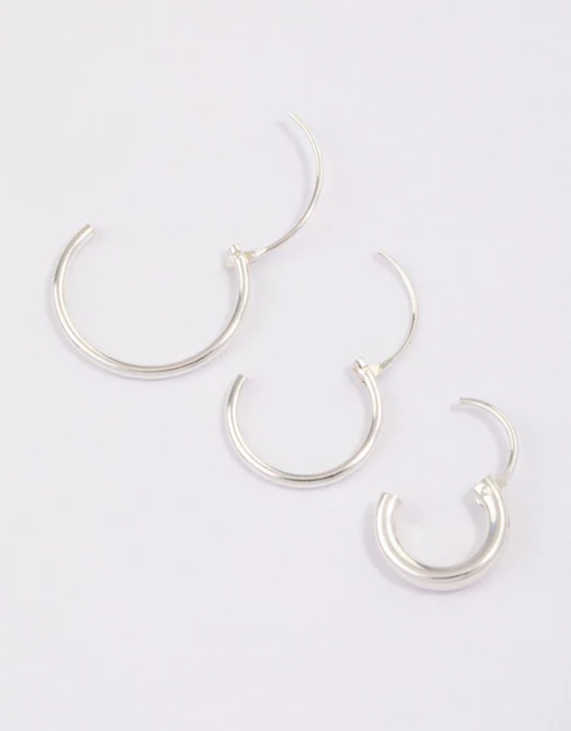Lovisa - Sterling Silver Mixed Thick Hoop Earrings Pack