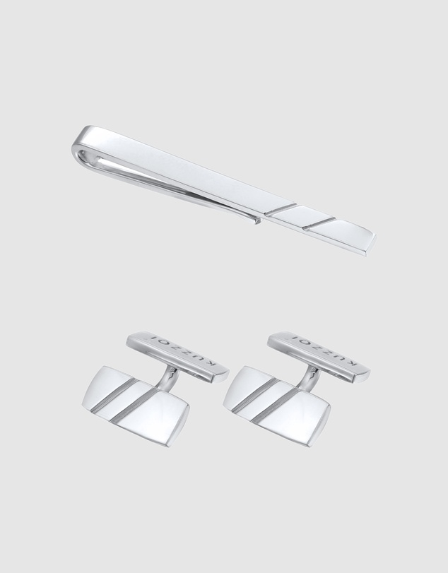 Kuzzoi - ICONIC EXCLUSIVE - Jewelry Set Men Set Business Cufflinks Tie Pin in 925 sterling silver