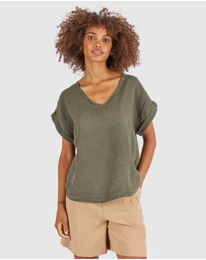 CAMIXA - Martina Linen V-Neck T-shirt