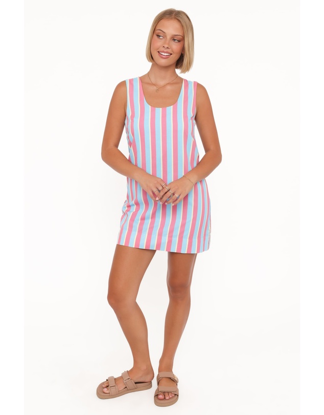 Petal & Pup - Benito Mini Dress - Aqua Pink Stripe