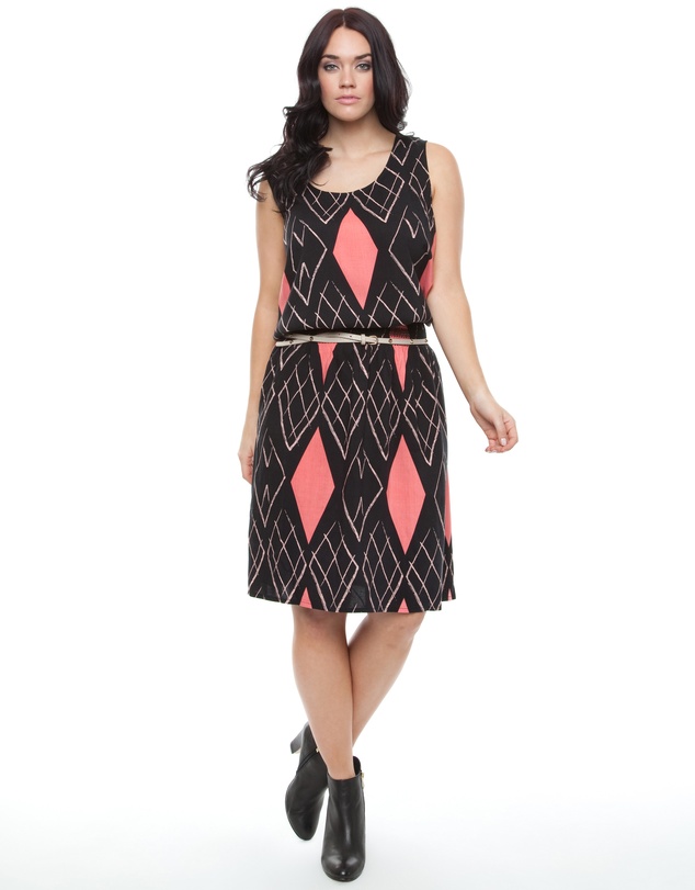 17 Sundays - Diamond Print Woven Dress With Shirred Waist