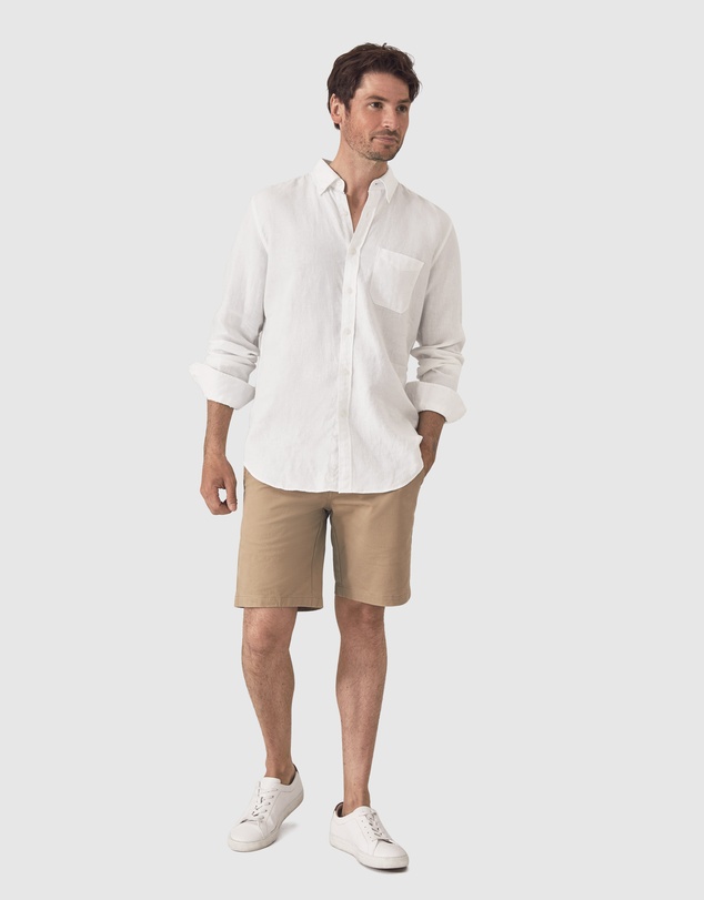Trenery - Regular Fit Linen Piece Dyed Long Sleeve Shirt in White