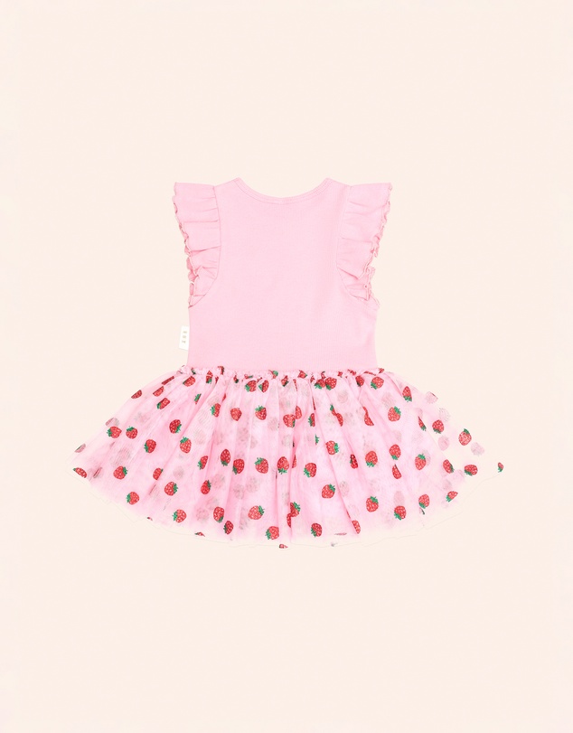 Huxbaby - Strawberry Embroidered Short Sleeve Tulle Dress - Babies-Teens