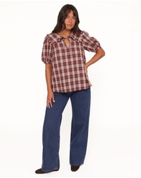 Petal & Pup - Evandri Frill Collar Top - Burgundy Plaid
