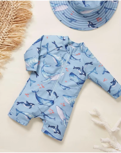 Purebaby - Printed Long Sleeve Sunsuit Swim -Kids-Babies