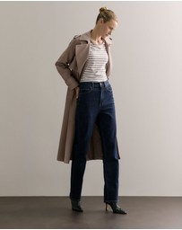 Trenery - Cotton Stripe 3/4 Sleeve T-shirt in Cinder