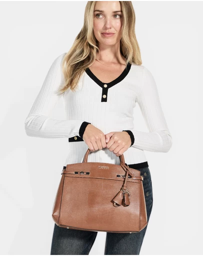 GUESS - Brown Melinda Triple Compartment Satchel Bag