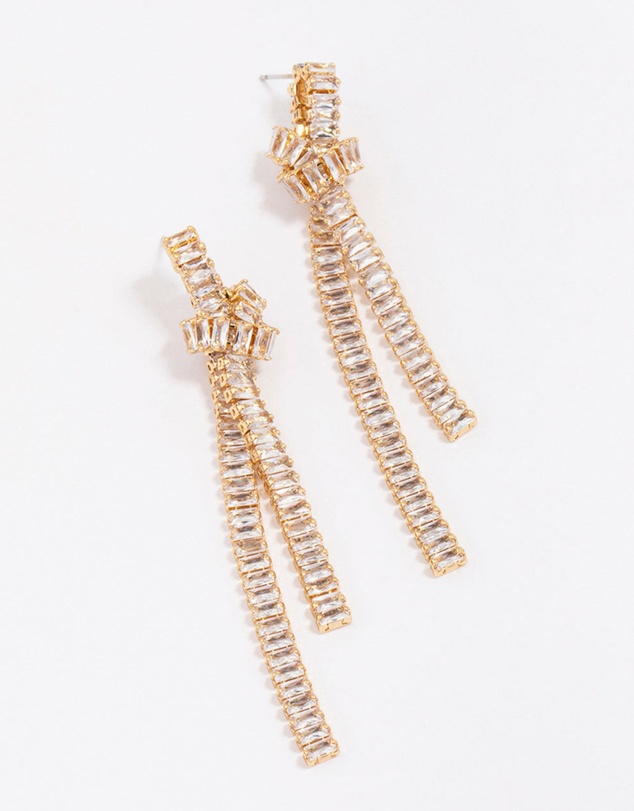 Lovisa - Gold Plated Cubic Zirconia Baguette Knotted Drop Earrings